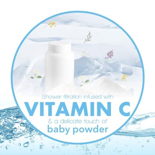 Korean Vitamin Shower Filter - Anti Hair Loss - Prevents Dry Skin - Chlorine Removal - Rust Removal - Relaxing Aromatherapy - Non-Toxic (Baby Powder)