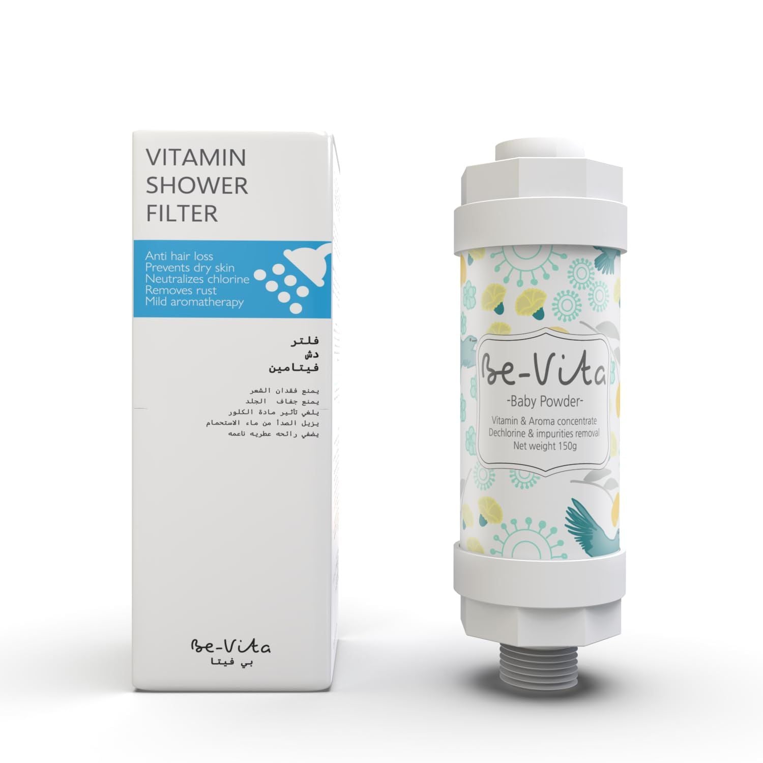 Korean Vitamin Shower Filter - Anti Hair Loss - Prevents Dry Skin - Chlorine Removal - Rust Removal - Relaxing Aromatherapy - Non-Toxic (Baby Powder)