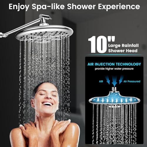 FEELSO 10" High Pressure Shower Head Combo with Handheld Spray, 16 Settings, 11" Adjustable Arm, ON/OFF Pause Switch (Chrome)