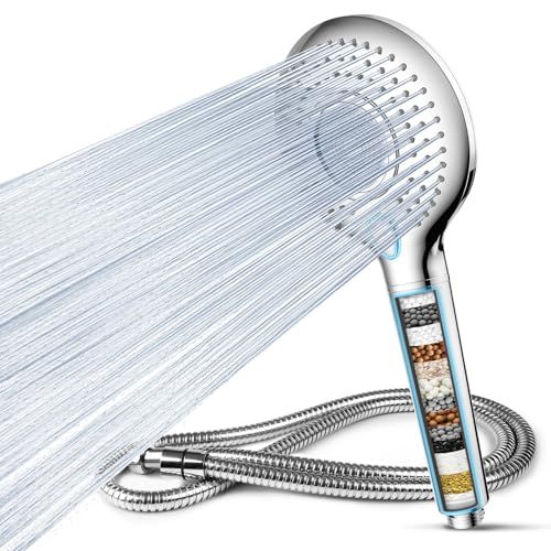 FEELSO Filtered Shower Head with Handheld, High Pressure 3 Spray Mode Showerhead with 15 Stage Water Softener Filters Beads for Hard Water - Remove Chlorine - Reduces Dry Itchy Skin