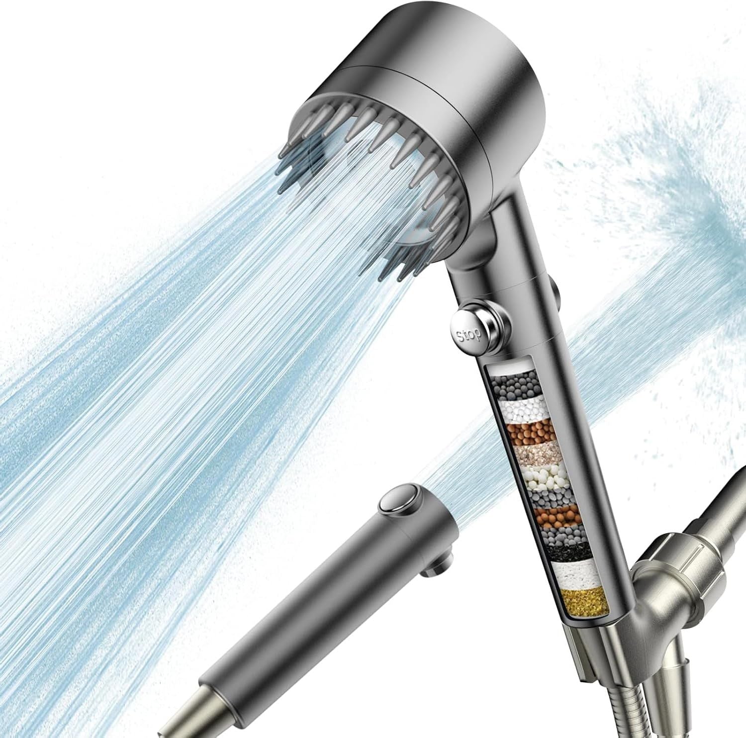 PWERAN Filtered Shower Head with Handheld, High Pressure Water Flow and Multiple Spray Modes Shower Head with Filter, Power Wash for Hard Water, Showerhead with ON/OFF Switch for Pets Bath