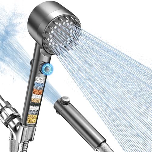 FEELSO High Pressure Shower Head with 4 Spray Modes, Showerhead with Filters and Upgraded Anti-clog Nozzles for Hard Water -Remove Chlorine, Reduce Dry Itchy Skin -ON/OFF Switch for Pet Bath