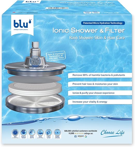 blu Ionic Shower Head and Shower Filter - Rain Shower