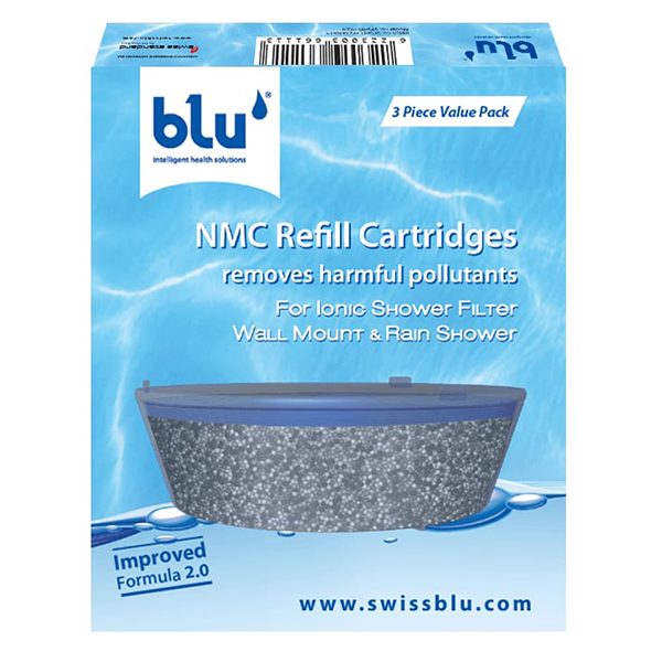 blu NMC Refill Cartridge for Wallmount/Rain Shower Blu Ionic Shower Filter - Nano Molecular Cluster Technology - Combo Pack (3 units Value Pack)