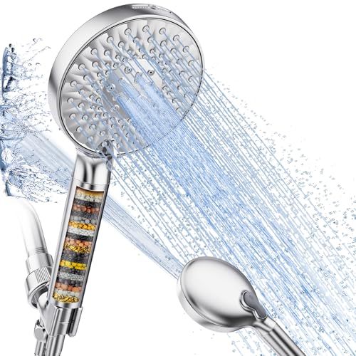 SR SUN RISE filtered shower head with handheld, high pressure 9 spray mode chrome shower head with filter, water softening filter beads for hard water - remove chlorine - reduce dry itching skin