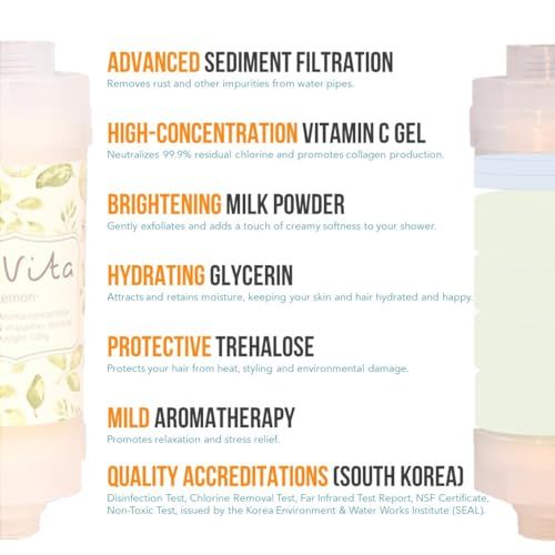 Korean Vitamin Shower Filter - Anti Hair Loss - Prevents Dry Skin - Chlorine Removal - Rust Removal - Relaxing Aromatherapy - Non-Toxic (Baby Powder)