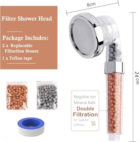 CLOUDFOUR Filtered Shower Head, High Pressure 3 Modes Water Saving Ionic Shower Head Mineral Beads Removes Chlorine/Purifies Water Reduces Dry Skin/Hair Fall (Transparent 3 Spray Modes)