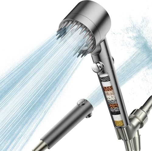 PWERAN Filtered Shower Head with Handheld, High Pressure Water Flow and Multiple Spray Modes Shower Head with Filter, Power Wash for Hard Water, Showerhead with ON/OFF Switch for Pets Bath