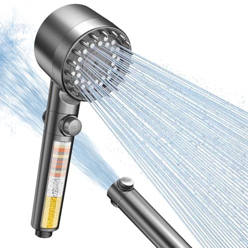 FEELSO Shower Head Filter with Anti-clog Nozzles, 15 Stage Filter & 3+1 Spray Modes High Pressure Shower Heads for Hard Water, Handheld Massage Shower Filter for Remove Chlorine, Reduce Dry Itchy Skin