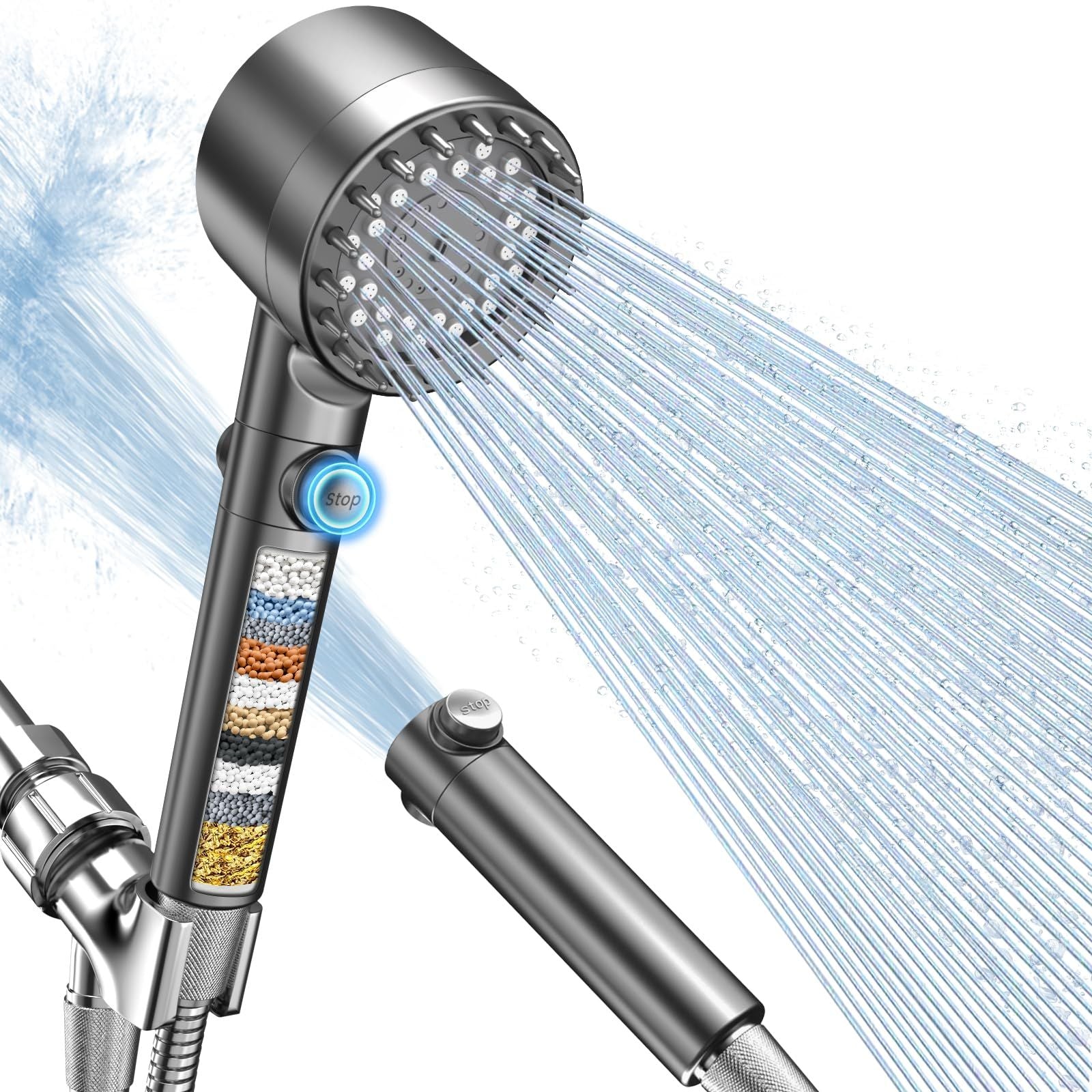 FEELSO High Pressure Shower Head with 4 Spray Modes, Showerhead with Filters and Upgraded Anti-clog Nozzles for Hard Water -Remove Chlorine, Reduce Dry Itchy Skin -ON/OFF Switch for Pet Bath